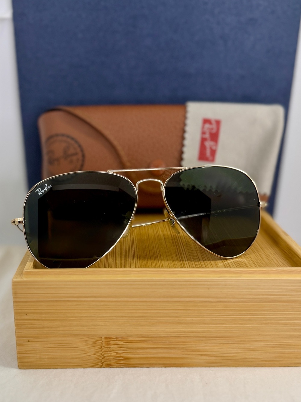 RAY-BAN 3025 Classic Aviator Large Metal L0205 58mm Gold Green Lenses Sunglasses